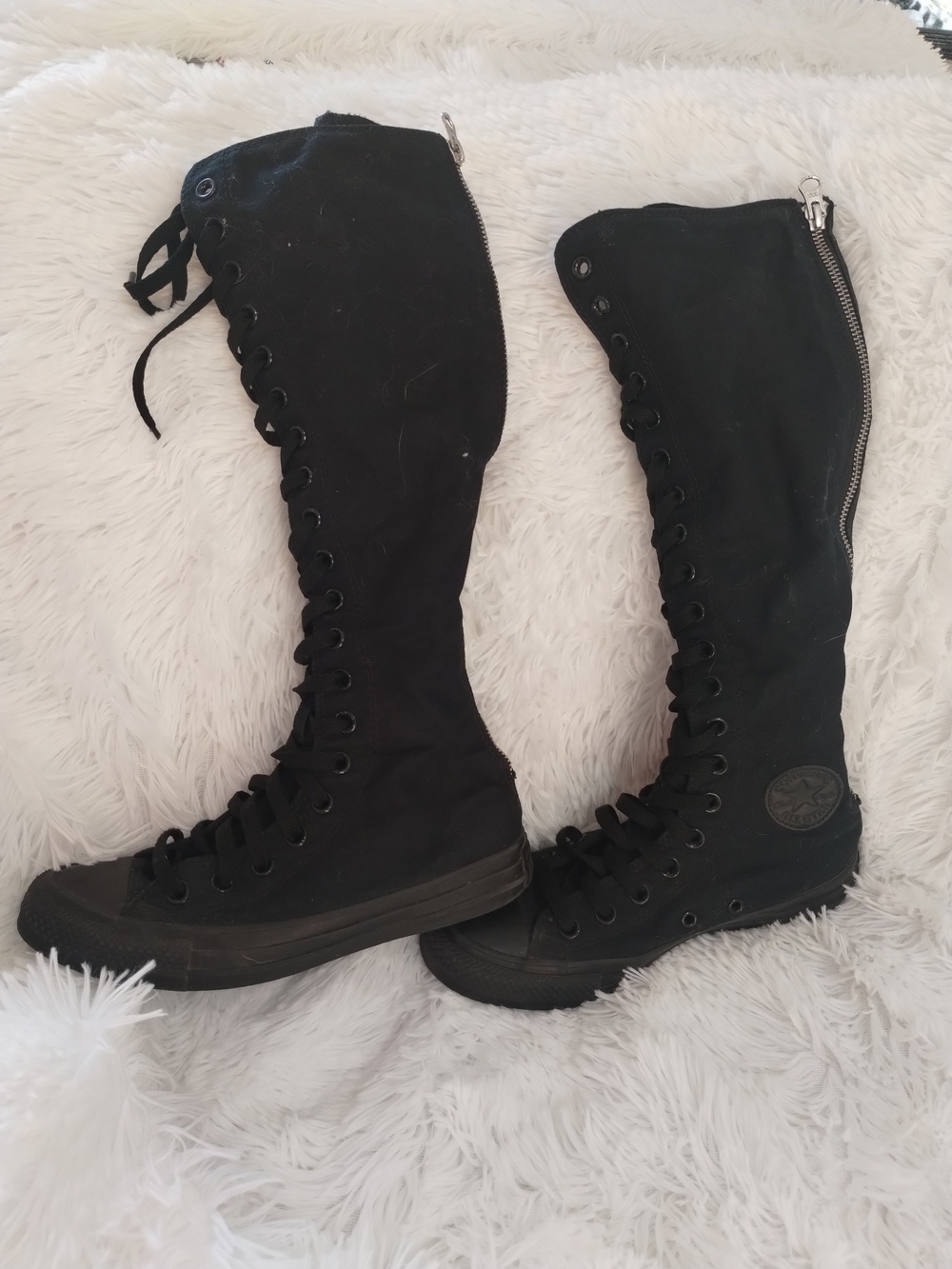 Converse Black Over-the-Knee Lace-Up Boots with Side Zipper